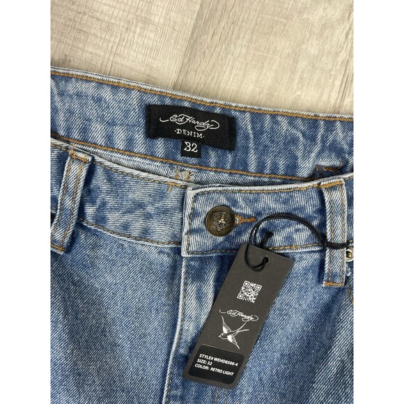 Ed Hardy Heart Dagger Love Wide Leg Loose Fit Retro Light Jeans Size 32 Y2K R - Picture 8 of 11